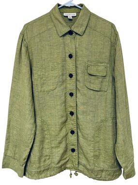 Coldwater Creek Olive Green Button-Front Linen Jacket